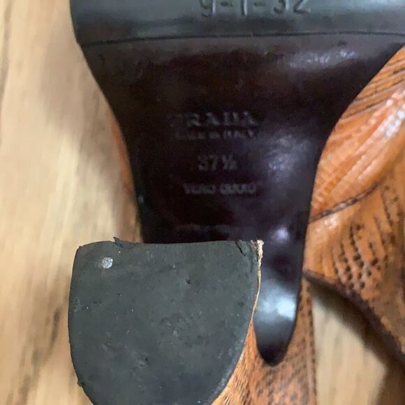 PRADA SNAKESKIN LEATHER PLATFORM SLINGBACK SANDALS SIZE 37 1/2 - Picture 5 of 8